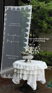 LANJO Custom Laced Sheer Linen <b>Wedding</b> Welcome <b>Sign</b> Modern Boho Decor Fabric Floral Pattern Eco-Friendly Durable Hanging - Product Image 6