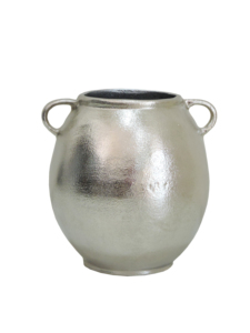 Pot rond en aluminium plaqué or avec poignées, urne décorative texturée métallique, décoration moderne pour la maison, centre de table - Product Image 1