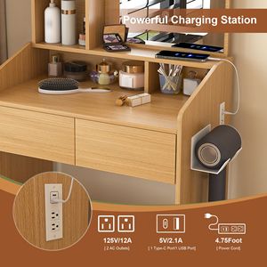 "Compact <b>Makeup</b> Vanity Table with LED <b>Mirror</b> Power Outlet Hairdryer Holder & Stool for Small Bedrooms" - Product Image 5