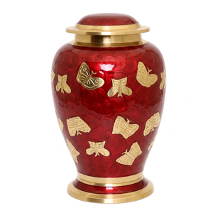 Urnes funéraires en laiton fini émail noir avec décorations de papillons dorés, pour cendres humaines adultes. - Product Image 5