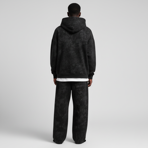 Men's Black Color Blocking Streetwear Hoodie Jogger <b>Set</b> 100% Cotton French Terry Oversized Casual Winter Wear Heat-Transfer Logo - Product Image 4
