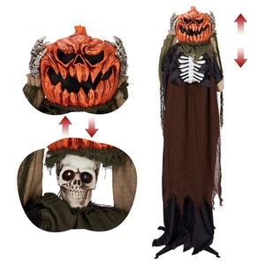 Decorazioni di Halloween a grandezza naturale da 1,7 m: Fantasma animatronico con testa di zucca e suoni inquietanti per decorazioni per feste all'aperto - Product Image 2