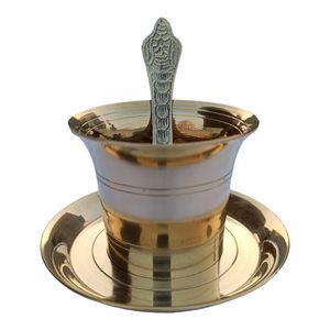 Panchpatra indienne traditionnelle en laiton, artisanat traditionnel, avec cuillère et assiette, ensemble Panchpatra antique avec Achamani et Thali - Product Image 1