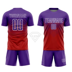 Conjunto Completo de Uniforme de Fútbol Sublimado Personalizado, Ropa Deportiva al por Mayor, Ropa Deportiva Morada y Roja, Pantalones Cortos a Juego - Product Image 3