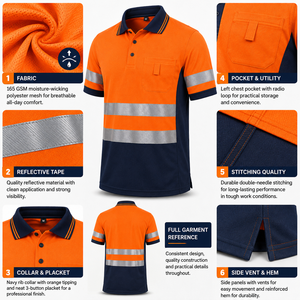 เสื้อโปโลเพื่อความปลอดภัยบนท้องถนนแบบขายส่ง OEM ผลิตจากโพลีเอสเตอร์ระบายอากาศได้ดี เหมาะสำหรับงานวิศวกรรม น้ำหนักเบา ซับเหงื่อได้ดี ผู้ผลิตชุดยูนิฟอร์ม - Product Image 5