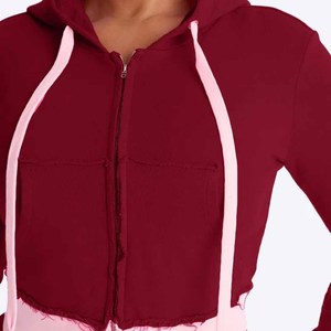 Conjunto de Dos Piezas con Capucha Color Granate para Mujer, Ropa Deportiva Informal de Punto, Corte Holgado, Pantalones Largos de Color Sólido con Ribete Rosa para Todas las Temporadas - Product Image 4