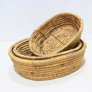 Natural Eco-Friendly Rustic Water Hyacinth Woven Serving Fruit Bread <b>Tray</b> <b>Basket</b> Set Oval Nesting Bins - Product Image 2