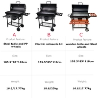 Barbecue rotatif en acier au charbon de bois avec revêtement en poudre, chariot et hauteur réglable pour jardin et camping – Meilleur prix