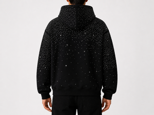 Sweat-shirt à capuche personnalisable en strass, surdimensionné, décontracté, tricoté, vintage, à motif de points, en molleton French Terry - Product Image 4