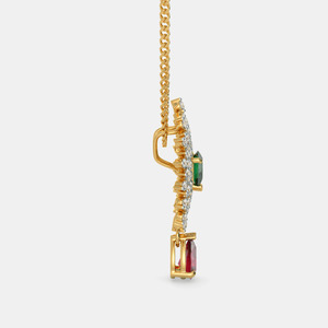 Yellow Gold Emerald <b>Ruby</b> Floral Halo Lab Grown Diamond Pendant <b>Necklace</b> - Product Image 5