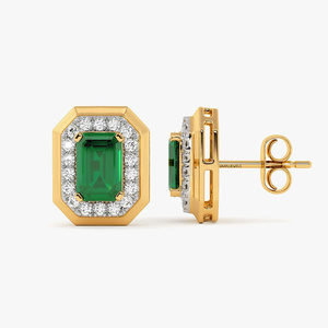 Pendientes de Lujo con Baño de Rodio, Corte Esmeralda, Diseño Geométrico con Halo, para Uso Diario, Oro 10K 14K 18K, Plata 925 935 - Product Image 4