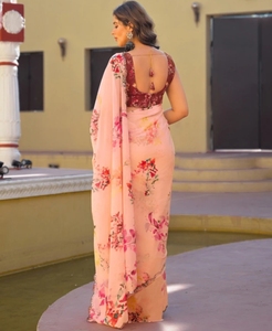 Sari de Georgette Bordado y Estampado KV, Estilo Bollywood - Product Image 4