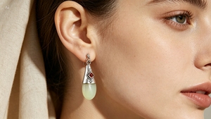 Orecchini pendenti in argento 925 Art Palace con pietra di luna naturale verde lucidata per un look alla moda - Product Image 3