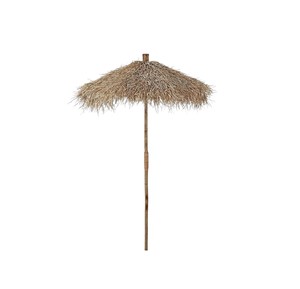 Parasol en feuilles de palmier tropicales avec poteau en bambou rustique - Auvent en chaume tropical à deux niveaux avec base solide pour l'extérieur - Product Image 1