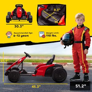 Go Kart Eléctrico de 24V con Motores Dobles de 150W, Asiento Ajustable, Alta Velocidad de 11.2 MPH, Arranque Suave, Arnés de 5 Puntos, Color 'Rojo' - Product Image 3