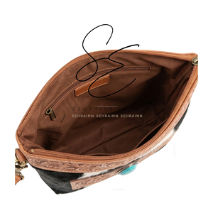 Gypsy Hair on Hide <b>Purse</b> Genuine Tooled <b>Leather</b> Bohemian Crossbody Bag Women Western Stylish Shoulder Bag with Turquoise Stone - Product Image 4