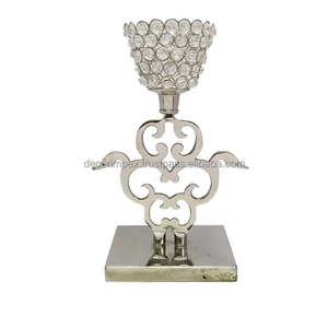 Portavelas de cristal de lujo caliente en Base de aluminio Acabado en oro Artículos de fiesta de lujo y decoración de piso Portavelas alto hecho a mano - Product Image 4