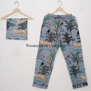 Pyjama en coton imprimé jungle à manches longues, ensemble deux pièces décontracté avec poches pour femme - Product Image 3