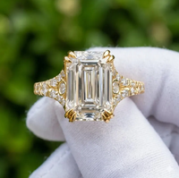 Anillo de Compromiso de Lujo con Diamante Cultivado en Laboratorio, Corte Esmeralda, E VS1, con Banda de Diamantes Pavé de Inspiración Vintage, Chapado en Oro, Certificado IGI