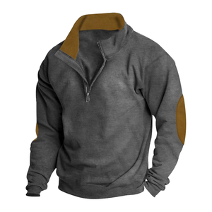 Sweat-shirt décontracté pour homme, col montant, manches longues, coupe classique, en polaire unie, fermeture éclair quart de tour, collection automne - Product Image 6