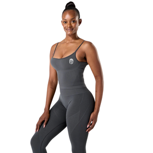 Womens Seamless Support Tank Graphite <b>Built</b> <b>In</b> <b>Bra</b> Low Impact Stretch Fit Yoga Gym Training Activewear <b>Top</b> - Product Image 2