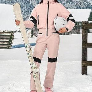 Traje de esquí de una pieza para mujer, impermeable, para deportes de invierno al aire libre, mono de snowboard aislado, chaqueta de nieve con bloques de color, una pieza - Product Image 4