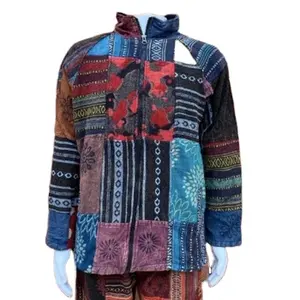 뜨거운 판매 남여 공용 히피 재킷 겨울 코트 양털 안감 Boho 화려하고 아늑한 포켓 후드 집업 스웨터 인도에서 수제