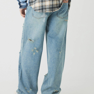 Jean en denim déchiré taille haute à jambe large, coupe ample, en coton délavé, style streetwear, pantalon décontracté printemps - Product Image 4