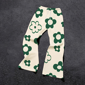 Custom Men's Casual Straight Leg Acid Wash Distressed Sweatpants Sun Faded Rhinestone Print Loose Baggy <b>Trouser</b> Man - Product Image 1