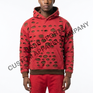 Vente en gros de sweats à capuche pour hommes en molleton épais, style vintage, hip-hop, coupe classique, effet vieilli, unis, personnalisables, délavés à la pierre, avec découpe laser - Product Image 1