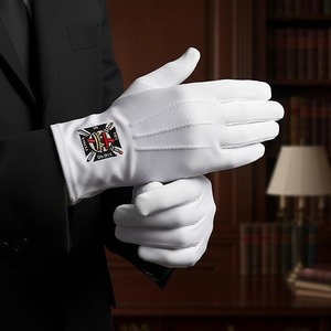 Guantes de Algodón Bordados con el Símbolo Masónico de los Caballeros Templarios - [Blanco] 100% Algodón - Product Image 2