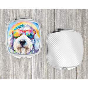 Antiguo perro pastor inglés Hippie Dawg compacto plegable de mano espejo de maquillaje portátil decorativo regalo de viaje para mujeres y niñas - Product Image 4