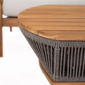 Table basse moderne en teck massif de haute qualité avec corde tressée pour usage extérieur - Product Image 4