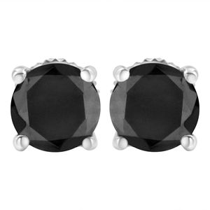 Orecchini a perno classici in argento sterling 925 a 4 griffe con diamante nero taglio brillante e chiusura a vite, colore fantasia migliorato I2 - Product Image 1
