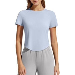Gym womens t shirt solid color cotton short sleeve breathable lightweight casual wear top - Product Image 1