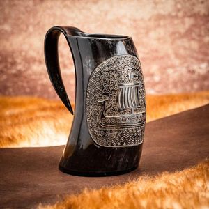 Mug Hornvale fait main en corne naturelle avec poignée, design nœud celtique vintage, pour la bière, les fêtes, lot de mugs - Product Image 5