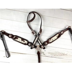 Conjunto de cabezada y pechopetral de cuero de vaca con pelo premium para un solo oído, equipo ecuestre occidental duradero, proveedor OEM personalizado - Product Image 3