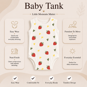 Débardeur bébé unisexe 100% coton imprimé fraises |   Ensemble de tenue d'été légère sans manches à fermeture à pression pour bébé, à porter au quotidien - Product Image 5