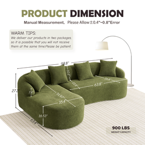 Divano Modulare LY 022 in Ciniglia Verde, Divano Sezionale a L ad Alta Densità 30D con Chaise Longue Curva, Divani per Soggiorno a Compressione Totale - Product Image 2