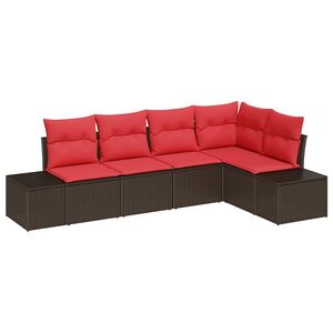 Ensemble de canapés de jardin en polyrotin marron 5 pièces avec coussin - Product Image 2