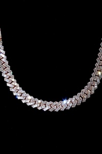 Cadena de Eslabones Geométricos de Lujo Unisex con Moissanita VVS de Corte Baguette, Chapada en Rodio, Plata de Ley 925, Engaste de Canal, Estilo Hiphop - Product Image 6