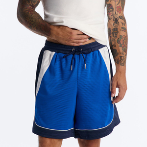 OEM Men's Blue Mesh Sport Shorts With White Side Stripe Drawstring <b>Elastic</b> Waist Mid Rise Breathable Polyester men mesh shorts - Product Image 1