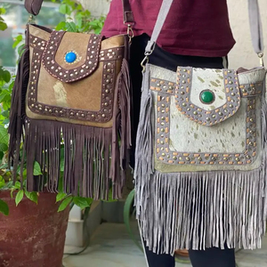 Sac à bandoulière en cuir suédé avec franges en pierre, élégant et unique, de marque populaire 2025, vente en gros, idéal pour les femmes - Product Image 2