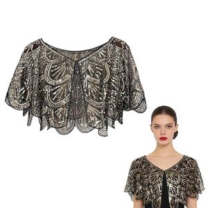 1 Cape élégante pour femme, en résille dorée perlée avec détails en sequins, boléro élégant pour mariages et événements formels - Product Image 2