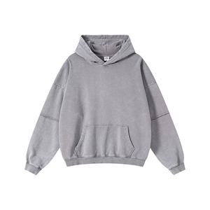 Sweat à capuche zippé pour homme, style streetwear, délavé soleil, effet usé, broderie, délavage acide, épais, avec strass, fabrication sur mesure - Product Image 1