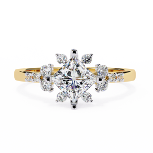 Premium floral princess cut diamond statement <b>ring</b> <b>crafted</b> with brilliant halo for timeless luxury elegance - Product Image 1