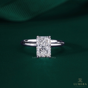 Anillo de Compromiso Solitario con Diamante Cultivado en Laboratorio, Corte Radiante, Oro Blanco de 14K/18K, Anillo Nupcial para Mujer - Product Image 5