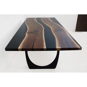 Table de salon en bois massif à bords naturels et résine époxy, faite à la main, de luxe, pour décoration intérieure personnalisée - Product Image 4