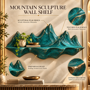 Teal Mountain Wall <b>Shelf</b> Textured Sculptural Display Ledge Antique Gold Accents Modern Artistic Home <b>Decor</b> Statement | Metalmark - Product Image 5