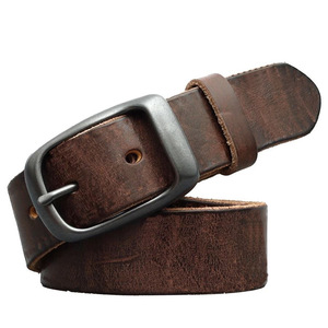 Ceinture en cuir pleine fleur tressé en peau de vache pour homme, boucle ardillon en alliage, style vintage, pour jean, 3,7 cm, simple et décontractée - Product Image 2